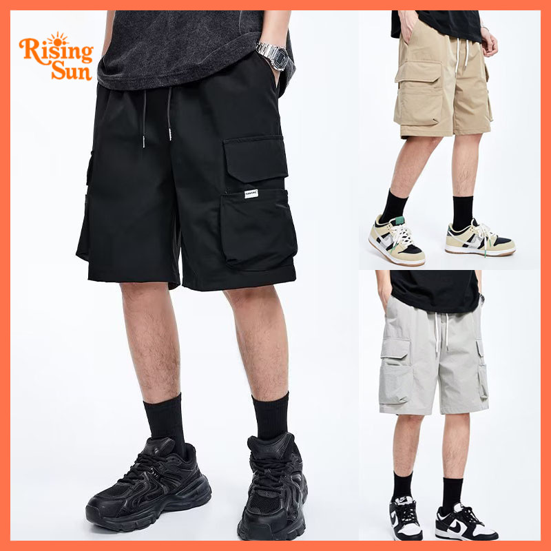 กางเกงขาสั้นผู้ชาย คาร์โก้ ผ้าฝ้าย หลวม ใส่สบาย แฟชั่นเกาหลี ฤดูร้อน ไซส์ใหญ่ M-5XL