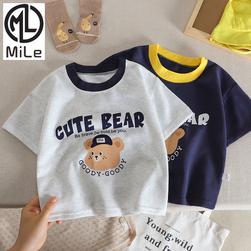 เสื้อยืดเด็กแบบเกาหลีแขนสั้น ไซส์ 80-120 ซม. สไตล์ใหม่ การ์ตูน ใส่สบายในหน้าร้อน