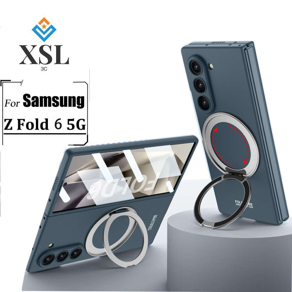 2024 ใหม่สําหรับ Samsung Galaxy Z Fold6 กรณี Fold6 ฝาครอบ Frosted Magnetic หมุนแหวนนิ้ววงเล็บ