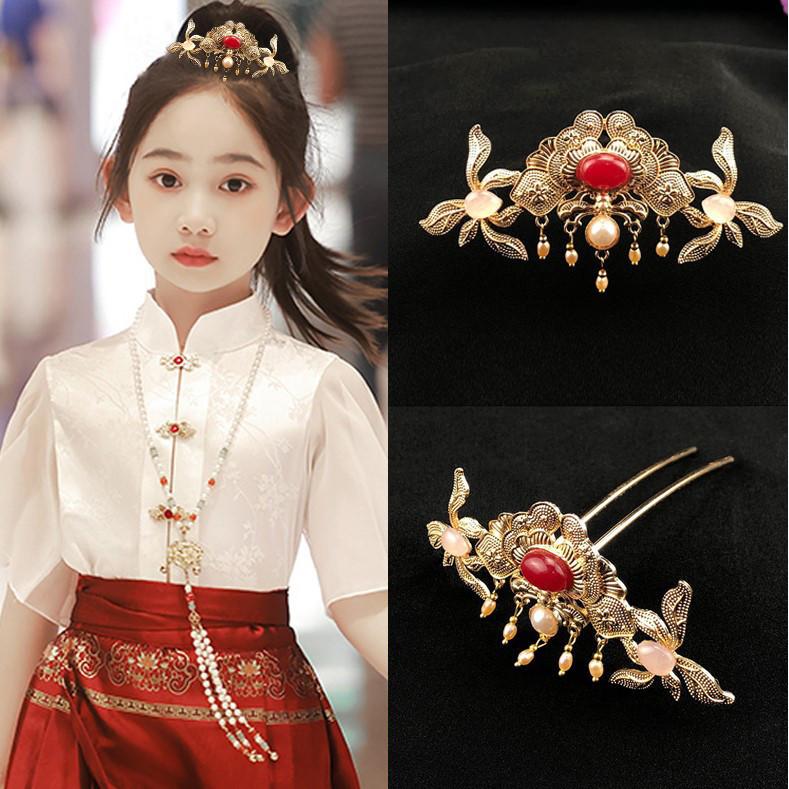 Hanfu อุปกรณ์เสริมผมมงกุฎ Hairpin เครื่องประดับโบราณใหม่สาวจีน Headdress u-Shaped Hairpin