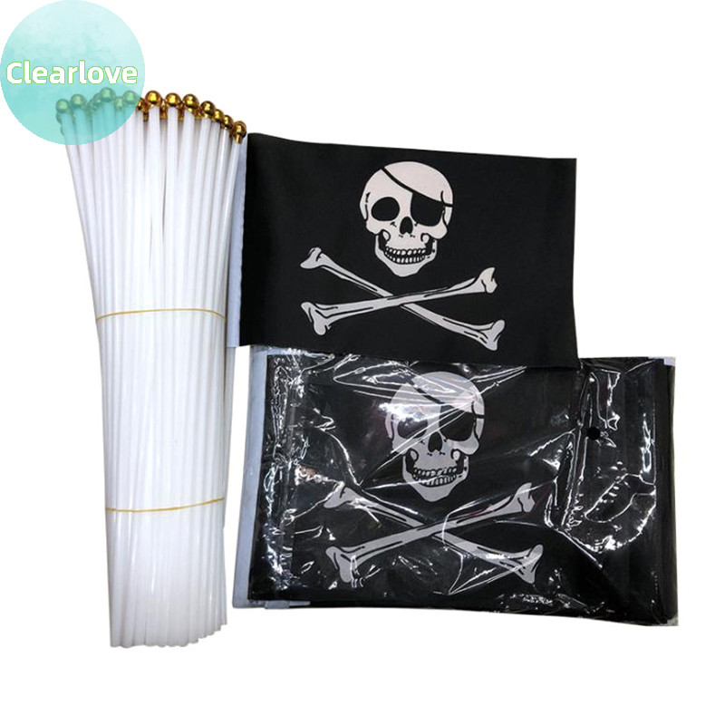 Clearlove 10 ชิ้น Skull และ Crossbones Jolly Roger Pirates Hand Flag 21x14 ซม.TH