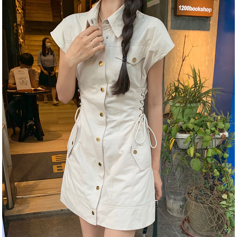 Xiao xiao POLO ชุดเดรสคอปกโดยรวมสไตล์หญิงการออกแบบฝรั่งเศสรู้สึกฤดูร้อนสไตล์ใหม่ A Sa กระโปรงแขนสั้น