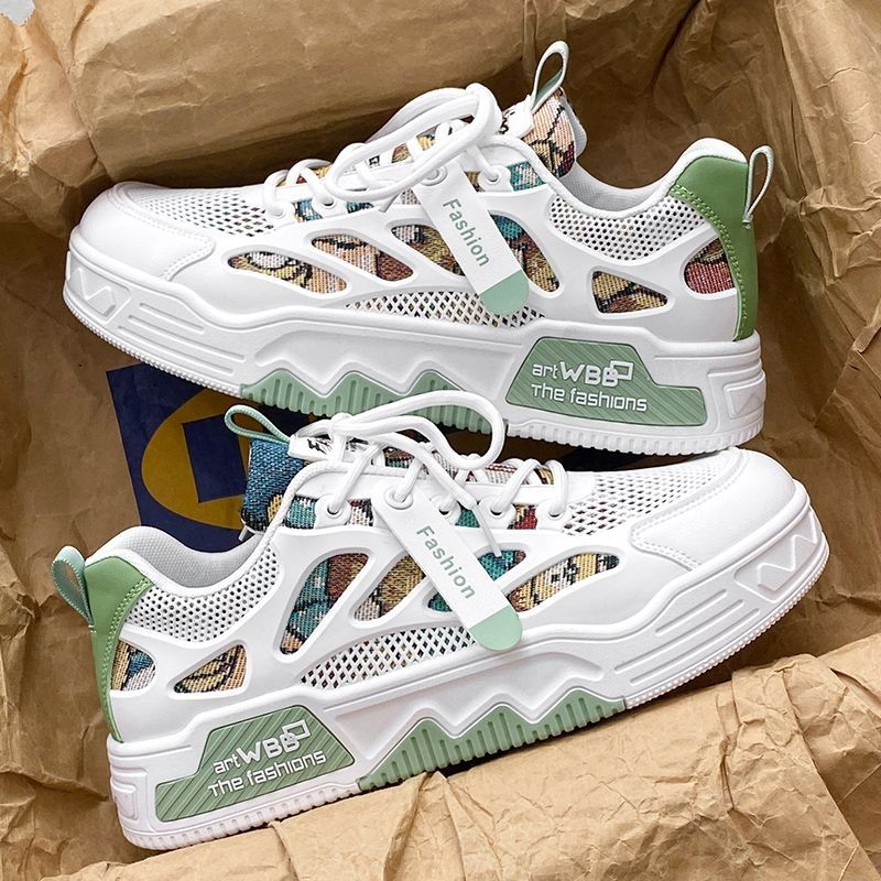 C0710 รองเท้าผู้ชายฤดูร้อน Breathable ตาข่ายรองเท้าตาข่าย All-Match รองเท้าผ้าใบลําลองนักเรียน Soft-