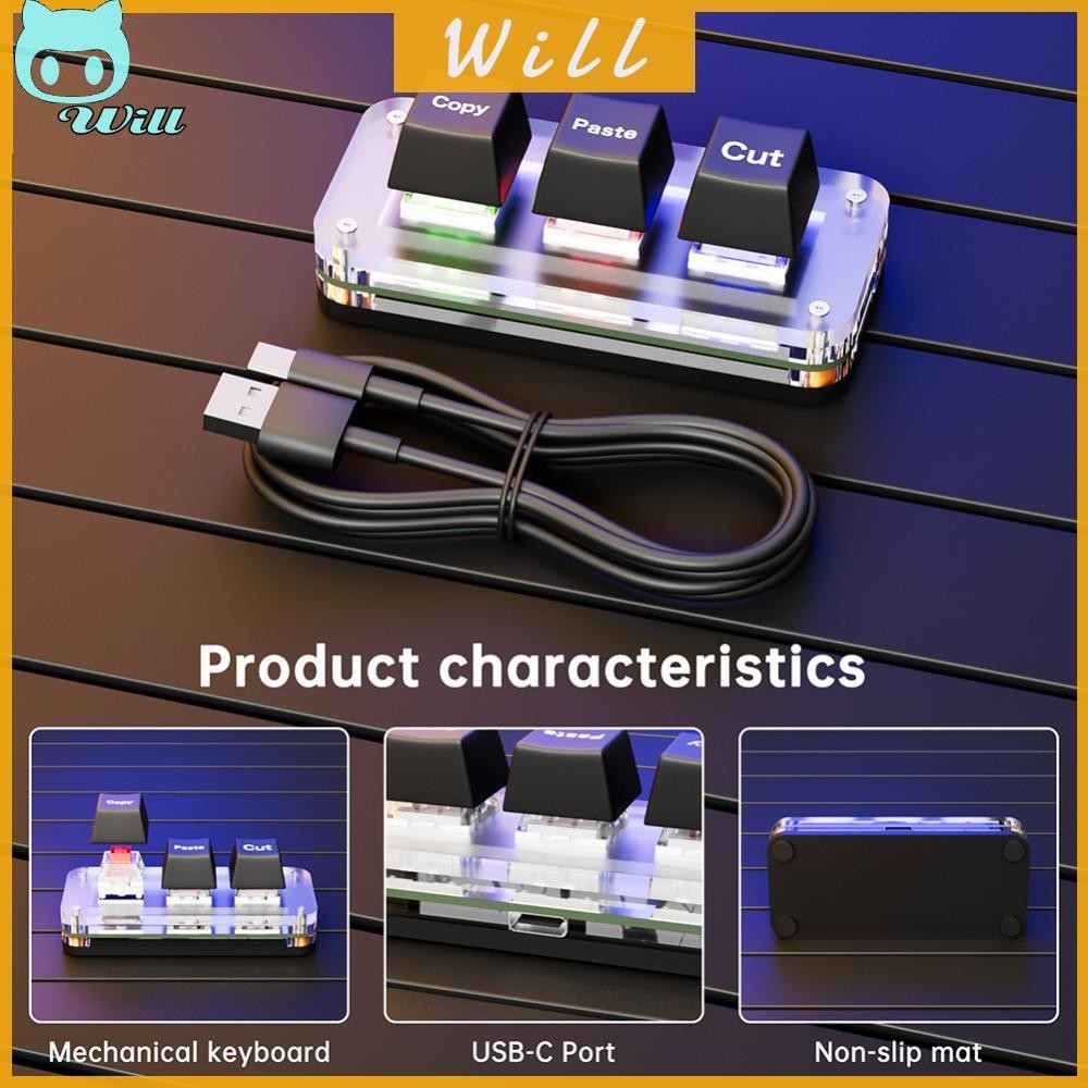 Rgb Mini Cut Copy Paste Keyboard 3-Key USB Type-C Gaming Mechanical Keyboard