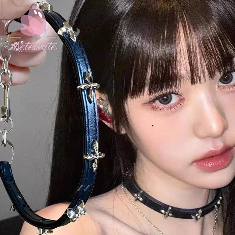 Y2k Luxury PU Leather Cross Necklace Choker - Punk Black Collar Chain - Hiphop Fashion Stuff Couple Accessories