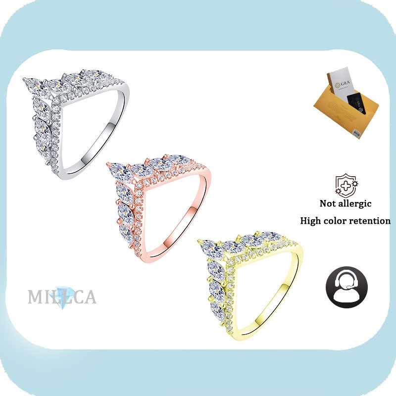 รวมใบรับรอง GRA |แหวนผู้หญิงแฟชั่นมงกุฎแหวนเปิดเพชรเต็มรูปตัว V