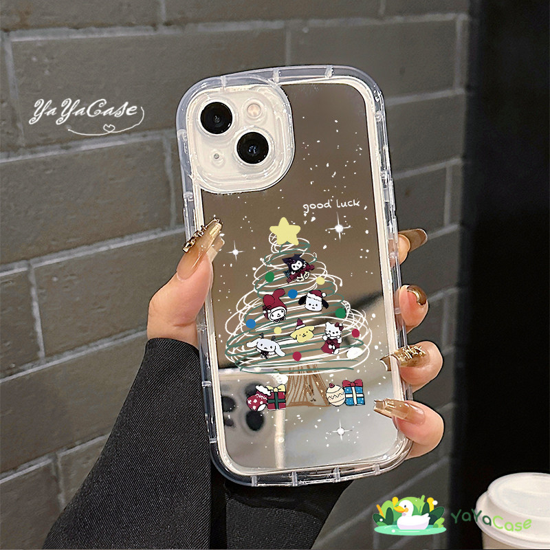 สำหรับ iPhone11 13 Case For เคสไอโฟน15 14 12 Pro Max X XR XS MAX 7 8 14 15 Plus ต้นไม้คิตตี้น่ารัก โปร่งใส กระจกเงา เคส