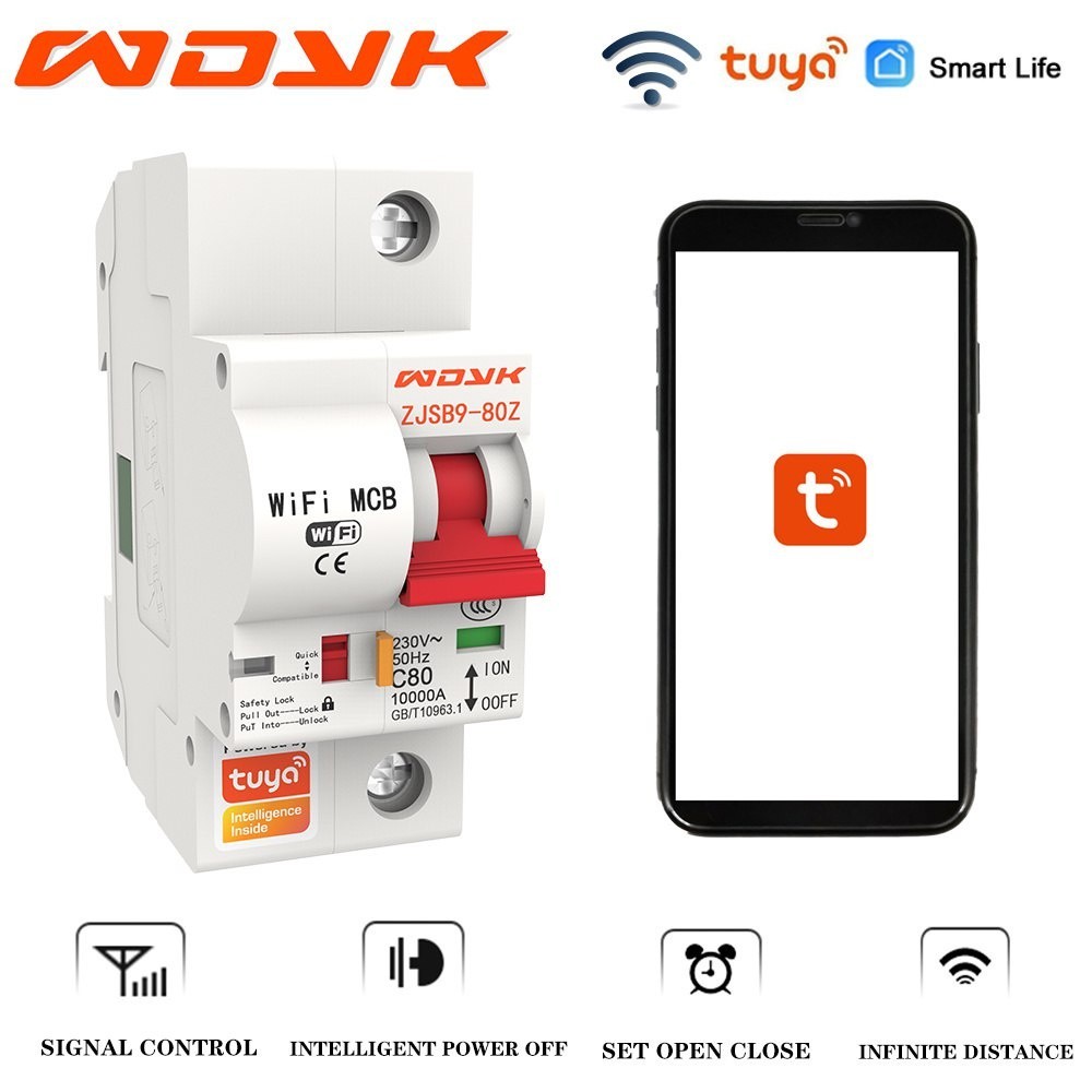 ✥WDYK 1P Smart Circuit Breaker WiFi Automatic Switch Remote Control Circuit Overload Protector TuyaA