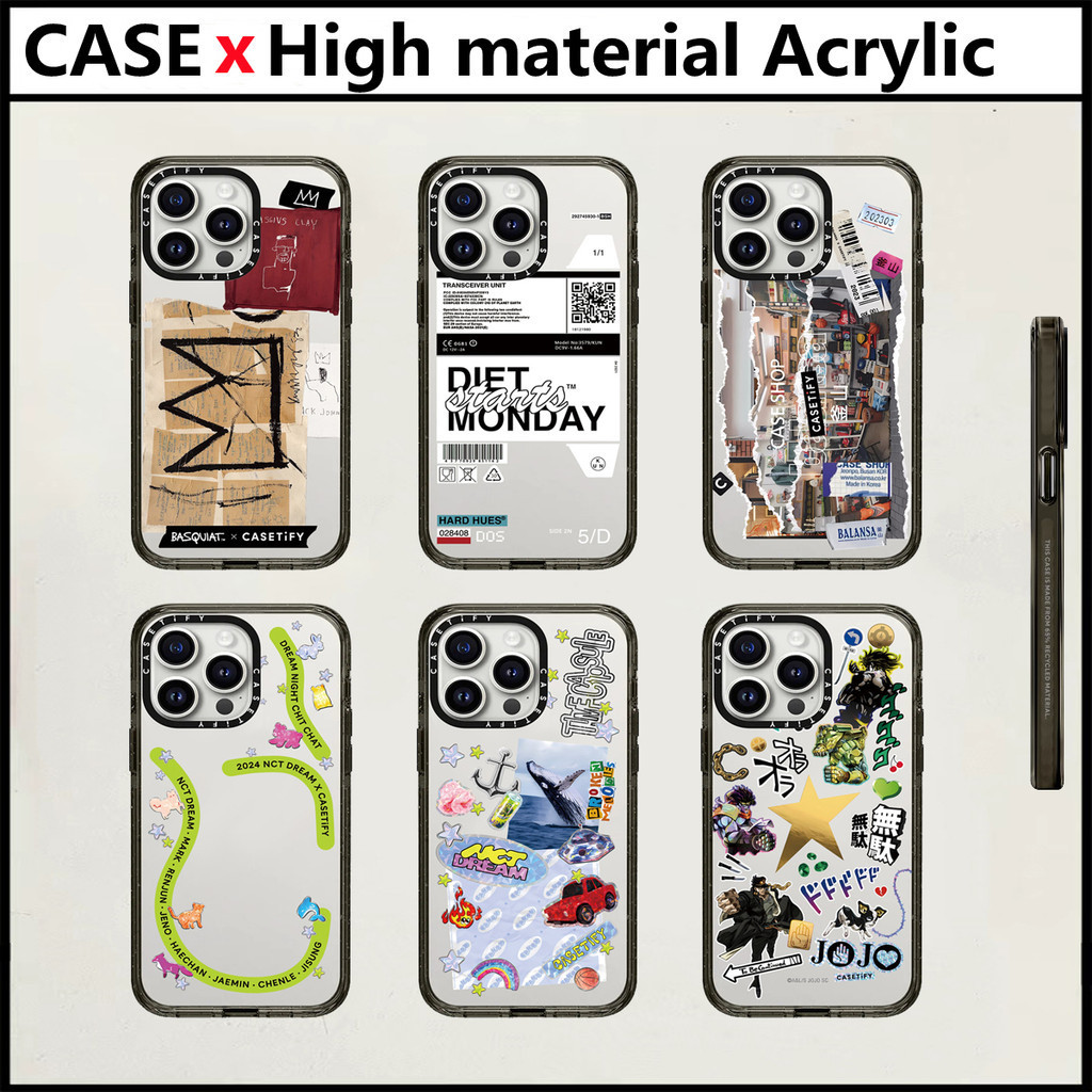 Casetify NCT DREAM Time Basquiat Stardust Crusaders iPhone สําหรับ 11 12 13 14 15 Pro Max 15 Plus อะคริลิคพลาสติก TPU ตัวอักษรด้านข้างกันกระแทกฝาครอบโทรศัพท์กลับ INS สไตล์ปลอก