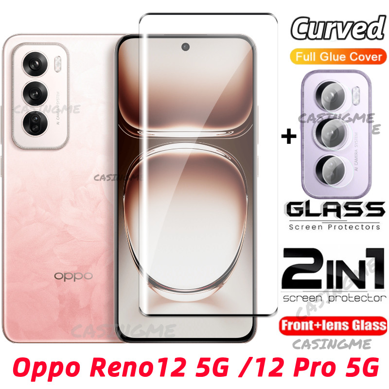 Oppo Reno 12 5G 2024 ฟิล์มกระจกนิรภัย 2 in 1 ป้องกันหน้าจอสําหรับ Oppo Reno 12 OppoReno12 12Pro Reno12 F 12F Pro Plus 5G กระจกนิรภัยคลุมทั้งหมดฟิล์มด้านหน้าด้านหลังเลนส์