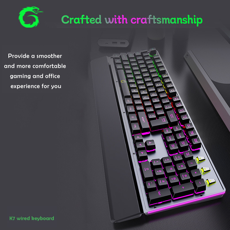 คีย์บอร์ดเกมแบบมีสาย 104 คีย์ขนาดเต็มพร้อมที่วางข้อมือ RGB Backlit เกมตามหลักสรีรศาสตร์คีย์บอร์ดแบบมีสายสําหรับ PC/แล็ปท็อป/เดสก์ท็อป Gammer