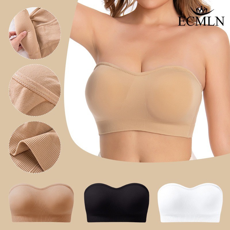 Ecmln ซิลิโคนกันลื่นขนาดบวกรวบรวมชุดชั้นใน Bandeau ปิดไหล่สําหรับผู้หญิงที่ไม่มีสายหนังและปราศจากลวด