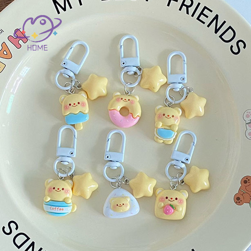 [mayhome] น่ารัก Pentagram Star Butter Bear พวงกุญแจกระเป๋าจี้การ์ตูนพวงกุญแจเครื่องประดับผู้หญิงกระเป๋าเป้สะพายหลัง Ch อุปกรณ์ตกแต่ง {TH}