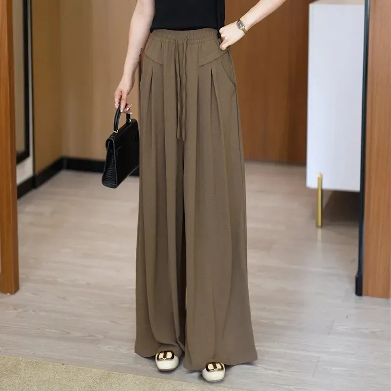 กางเกงขากว้างกระโปรงผู้หญิงเอวสูงสไตล์ฤดูร้อนเดรปบาง ใส่สบาย ทรงหลวมลําลอง