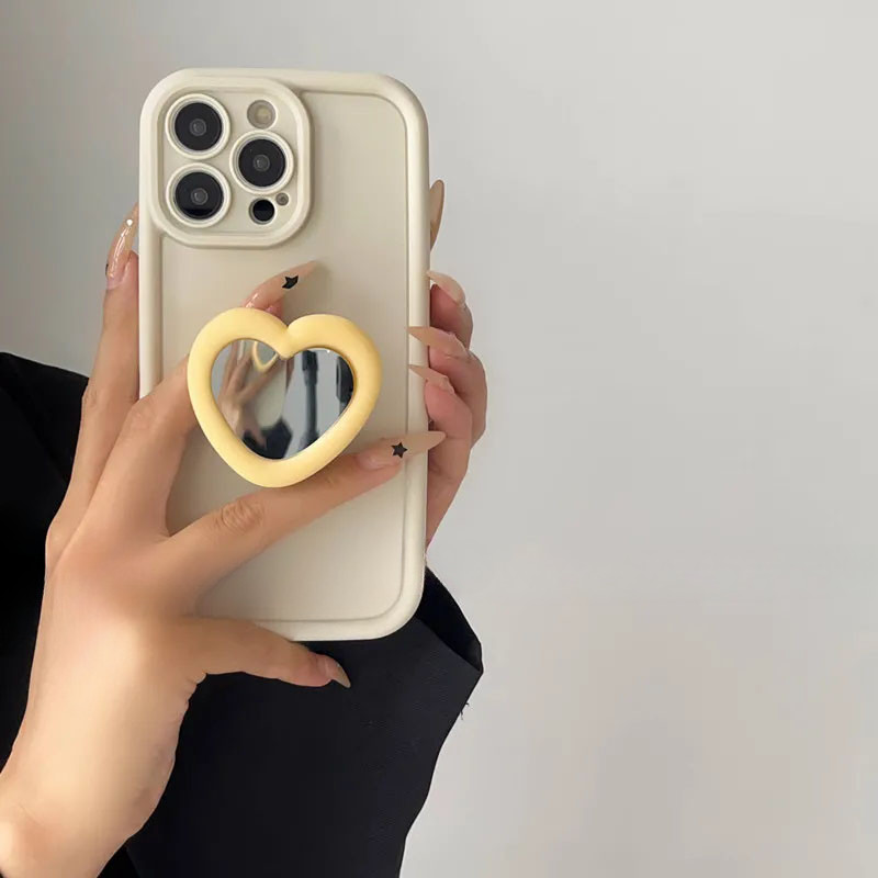 Love Heart Mirror Bracketเคสโทรศัพท์สําหรับVivo V30 V29E V29 V27 Pro V27E V25 V25E V23 V20 Pro V23E X80 X70 Pro X60 น่ารักกรณีแข็งกันกระแทกเคสโทรศัพท์นุ่มปกหลัง