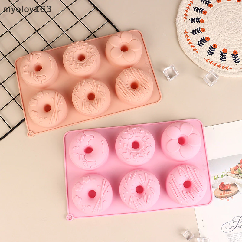 Myoloy แม่พิมพ์ซิลิโคนโดนัท 6 ช่องช็อกโกแลตแม่พิมพ์ Pastry ขนมปังเค้ก Mould Non-Stick แม่พิมพ์ขนม DIY ถาดอบ Doughnut ทําเครื่องมือ TH