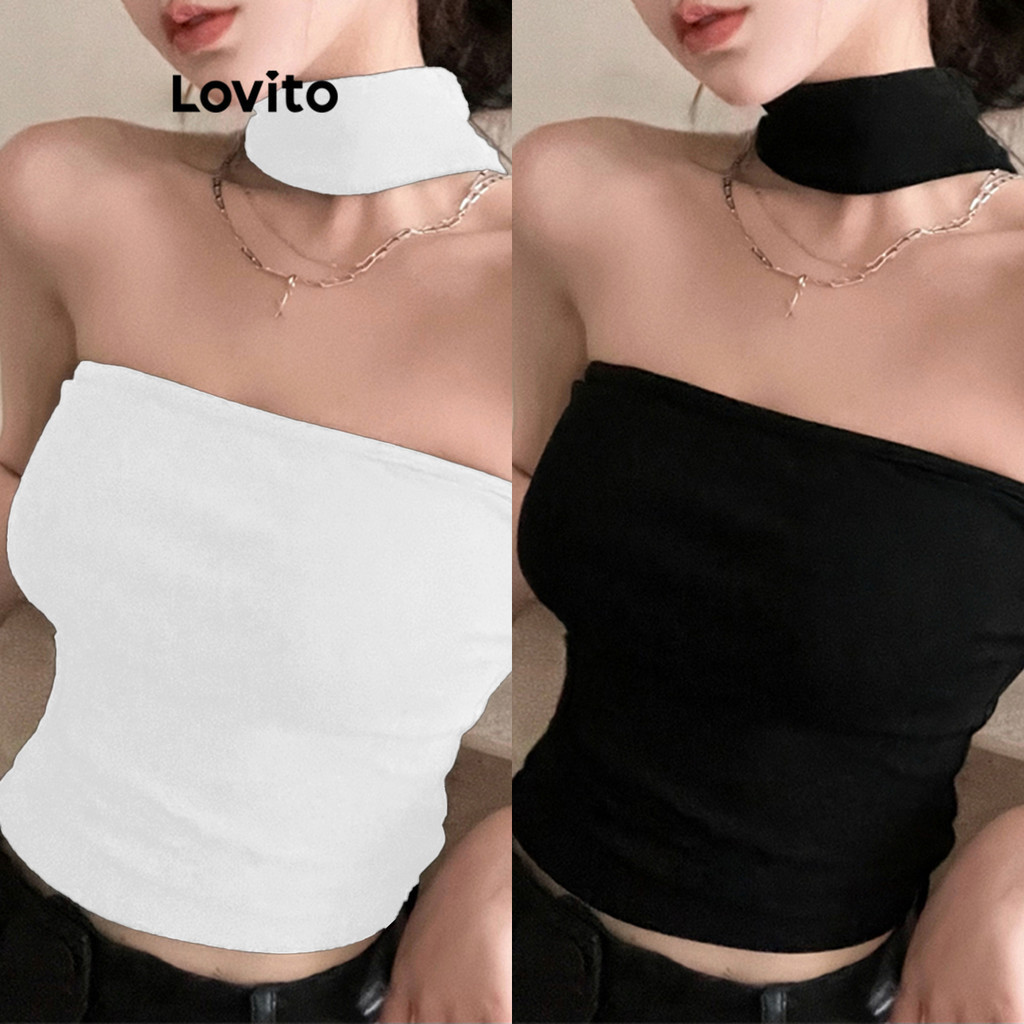 Lovito เสื้อแขนกุดผู้หญิง แบบคัทเอาท์ สีพื้น สไตล์ลำลอง L80ED130(หลากสี)