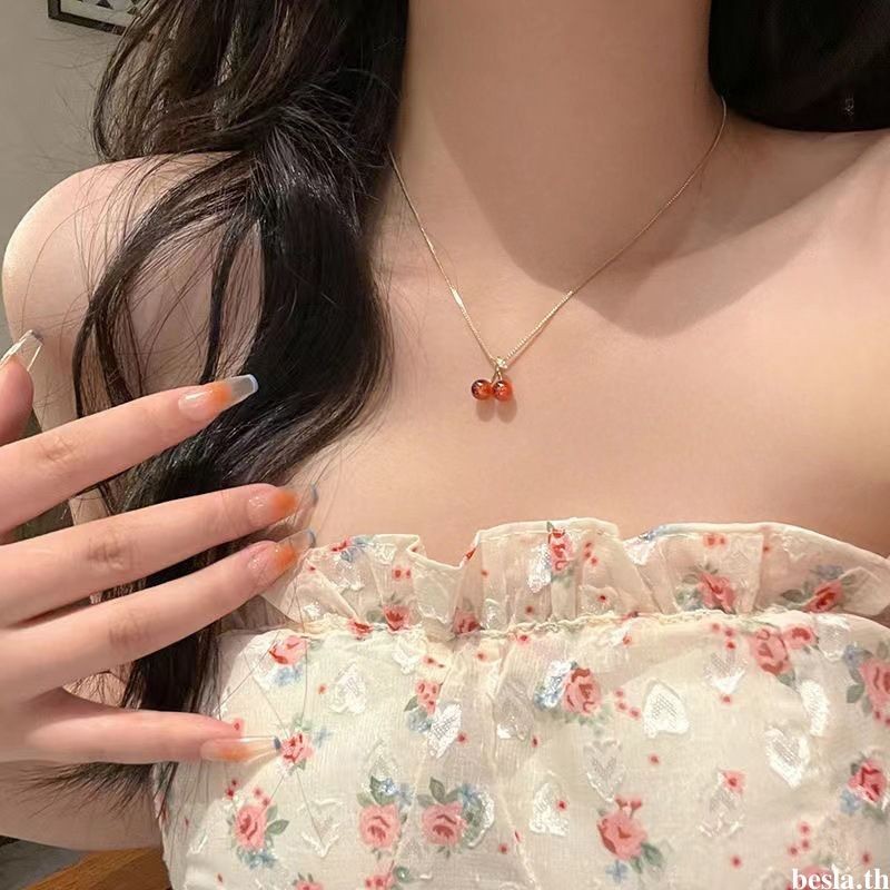 สร้อยคอโซ่จี้เชอร์รี่สีแดงหรูหราเครื่องประดับแฟชั่นสําหรับผู้หญิงของขวัญแต่งงานเครื่องประดับ2024ใหม่CODbesla.th