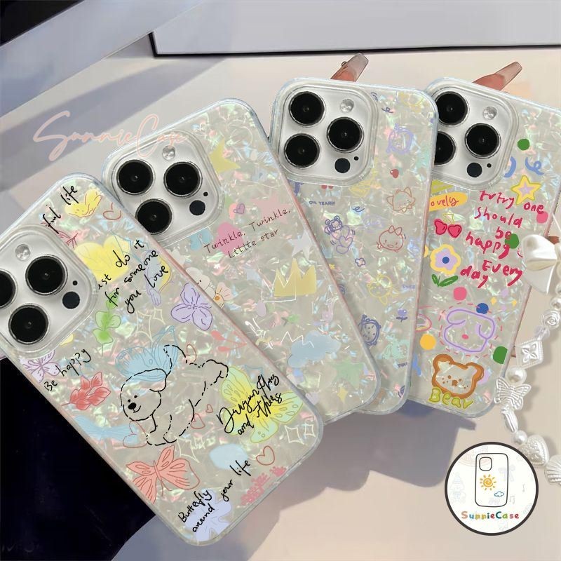 ผีเสื้อแฟชั่น สัตว์ หมา หมี การ์ตูนดูเดิล เคส IPhone 13 12 14 11 15 Pro Max 14 7 8 15 Plus 7Plus X XR XS Max SE 2020