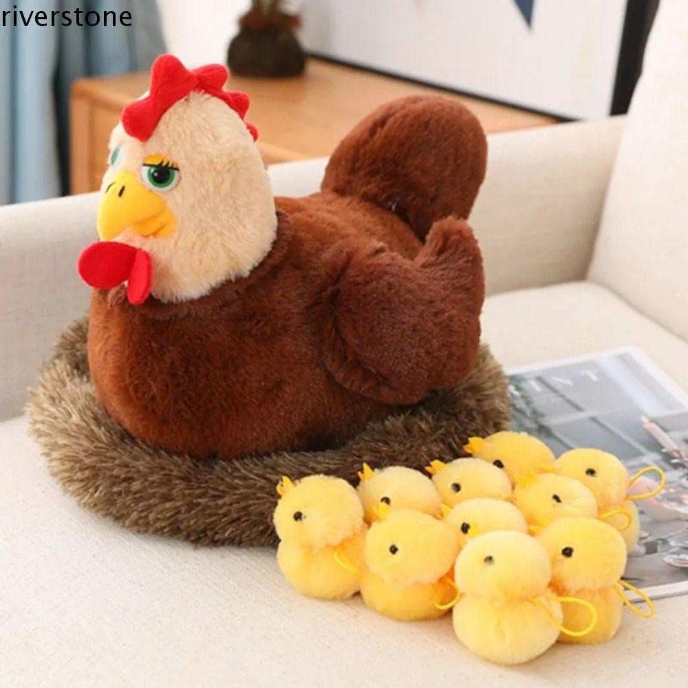 Riverstone Hen Shape Plush ของเล่น,น่ารักจําลอง Hen Plush ไก่ของเล่น,จําลอง Cock ของเล่นตุ๊กตานุ่มตลกสีเหลือง Chick ครอบครัวของเล่นเด็ก