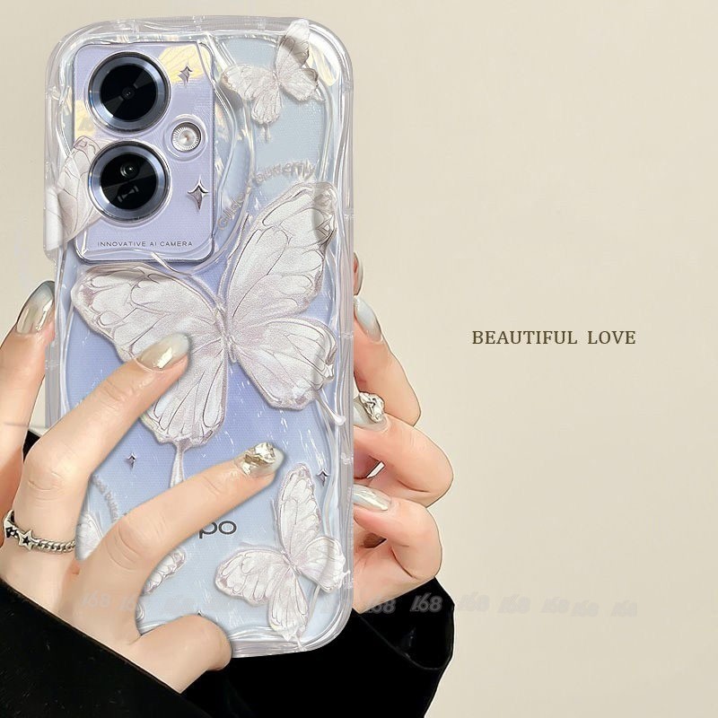 เคส OPPO Reno11F Reno 12 Reno11 Reno10 5G เคส OPPO Reno 12 11F 11 10 Pro 5G เคสใส ลายผีเสื้อน่ารัก เจลลี่ใส กันกระแทก เคสโทรศัพท์ พร้อมสายคล้องโทรศัพท์ ป้องกันกล้อง