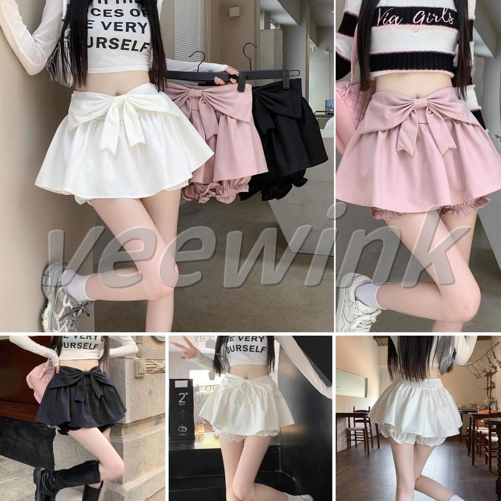 Veewink พร้อมส่งจากกทม สไตล์บัลเล่ต์ กระโปรงสั้น เเต่งโบว์เพิ่มความน่ารักไปอีก มีซับใน ผ้าดีงาน กระโปรงทรงสวย