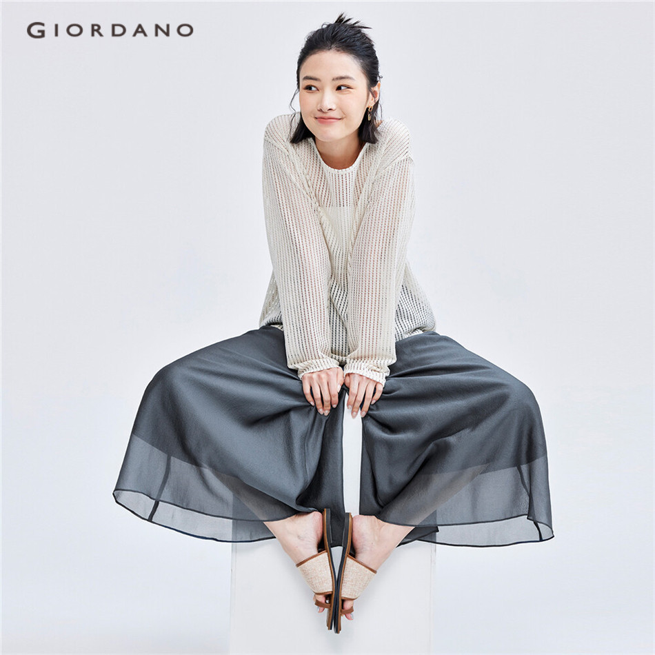 GIORDANO WOMEN Shimmer elastic waist wide leg crop pants 18424903