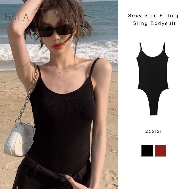 เซ็กซี่ Slim FITTING สลิงชุดบอดี้สูทผู้หญิงสีทึบ Hollow-OUT TOP หวานร้อนสไตล์บอดี้สูท