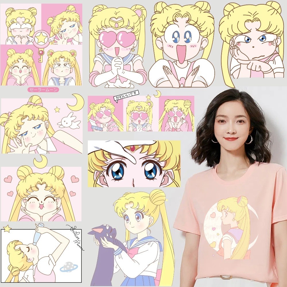 สติกเกอร์เซเลอร์มูนการถ่ายเทความร้อนสติกเกอร์นําไฟฟ้าความร้อน สึกิโนะ อุซากิ สติกเกอร์ล้างทําความสะอาดได้ตกแต่งเสื้อยืดและกระ