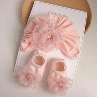 ดอกไม้ผ้าโพกหัวสําหรับเด็กทารกทารกแรกเกิดหมวกถุงเท้าชุดดอกไม…