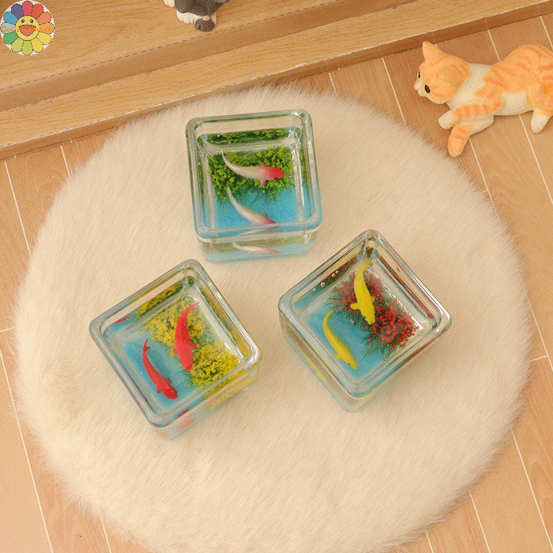Gogo 1:12 ตุ๊กตาจําลองปลา Dollhouse Miniature Aquarium เครื่องประดับ Micro ภูมิทัศน์ตกแต่งตุ๊กตา House ฉากตกแต่ง TH