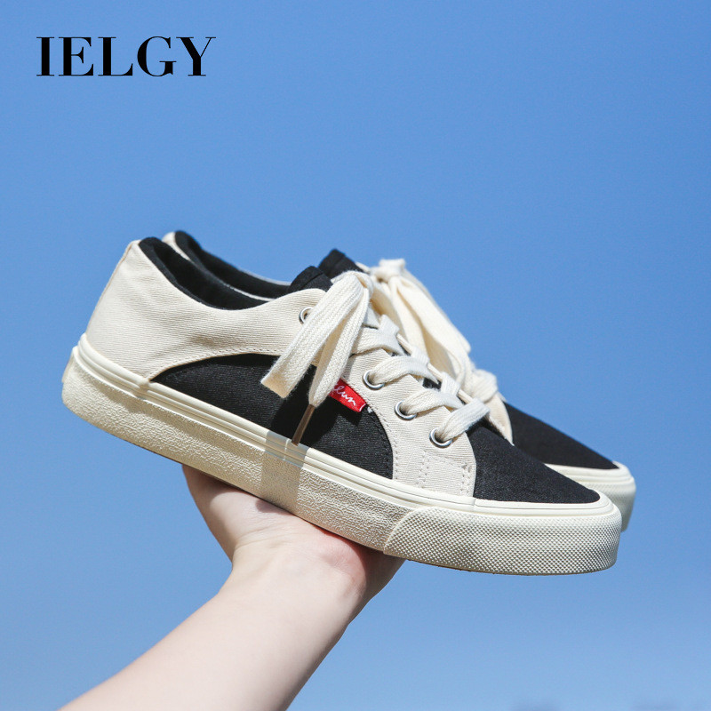 IELGY รองเท้าผ้าใบใหม่ผู้หญิง Retro Beige นักเรียนเกาหลี Street Clapper รองเท้า
