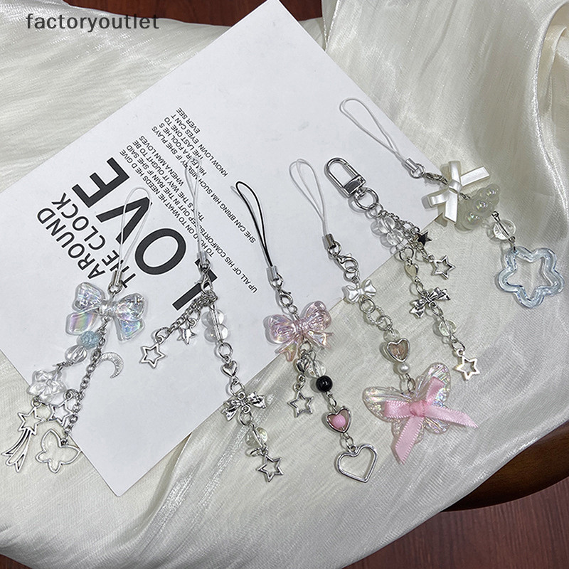 Flth 1PC น่ารักผีเสื้อลูกปัด Handmade สาวหวานพวงกุญแจสําหรับ IP 11 กล้อง Kawaii Y2K Love ห้าชี้ Star โทรศัพท์ Ch จี้ Vary