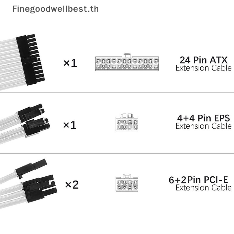 Fbth PSU ATX 24Pin สายไนลอนถัก 8-pin 6 + 2pin สายไฟ 24 พินเมนบอร์ดสําหรับคอมพิวเตอร์พีซีกรณีสายไฟชุด