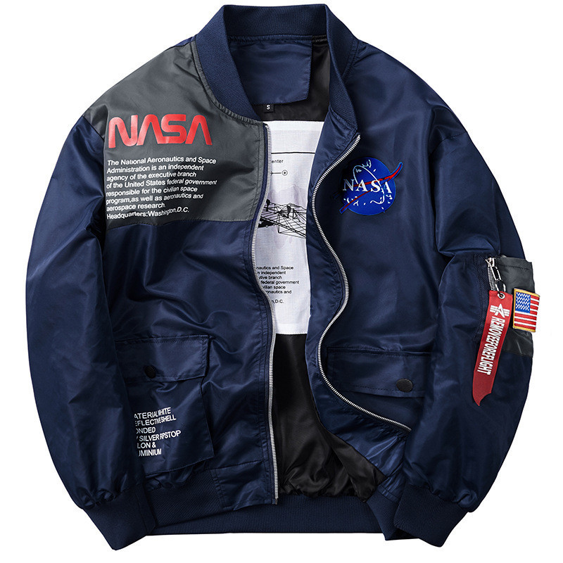 Nasa Co-Branded MA1 Bomber Jacket ชายนักบินอวกาศ Overalls Jacket ฤดูใบไม้ผลิฤดูใบไม้ร่วง Season