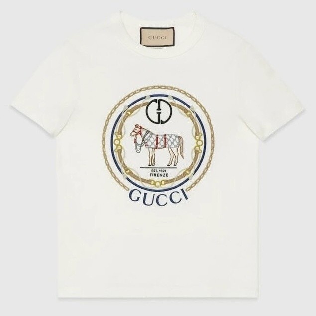 Gucci2024 เสื้อยืดแขนสั้นแฟชั่นเสื้อผ้าผู้ชาย