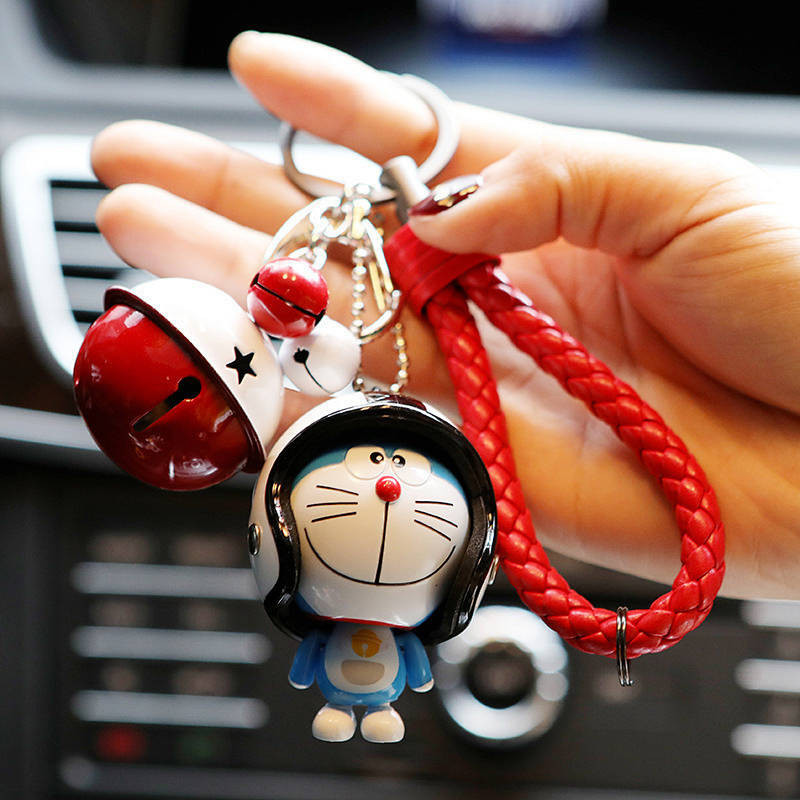 {Ready Stock} South Korea Creative Doraemon Helmet Key Chain Cute Cartoon Car Key Ring Bell Men and 