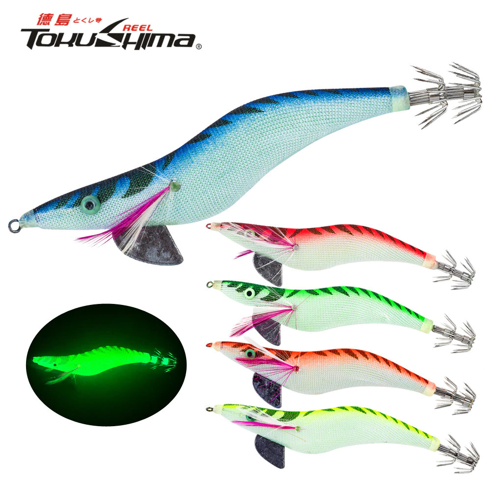 1pcs Luminous ปลาหมึก Jig Hooks กุ้งประดิษฐ์ Lures น้ําเค็ม 3D ตาพลาสติก Hard เหยื่อสําหรับ Octopus Cuttlefish