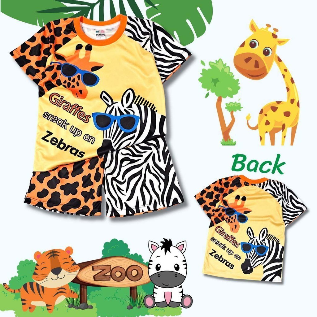 ZOO0835#4 ชุดเด็ก เสื้อแขนสั้น+กางเกงขาสั้น ลายสวนสัตว์ ม้าลาย ยีราฟ ผ้าไมโครเกรดA เสื้อผ้าเด็ก ชุดเด็กแฟชั่น ลายการ์ตูน