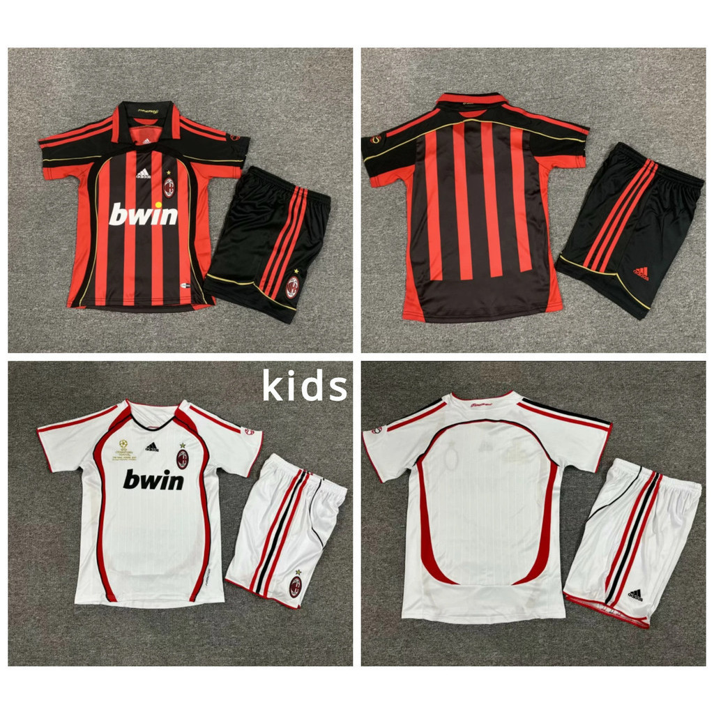ชุดเหย้าและเยือน AC Milan แบบแคชวล ขนาดเด็ก ฤดูกาล 2006-2007 พร้อมลายเสื้อของ Kaká