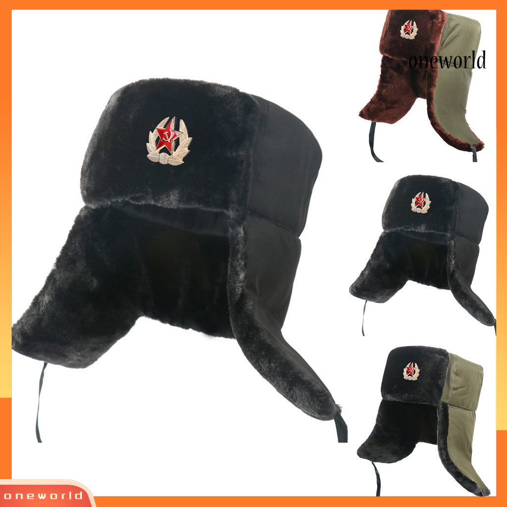 [ONE] หมวก Earflap Star Badge หนาขนสัตว์ Faux Plush ซับในหูป้องกัน Windproof ฤดูหนาวผู้ชายผู้หญิงรถจักรยานยนต์ Lei Feng หมวกสําหรับกลางแจ้ง