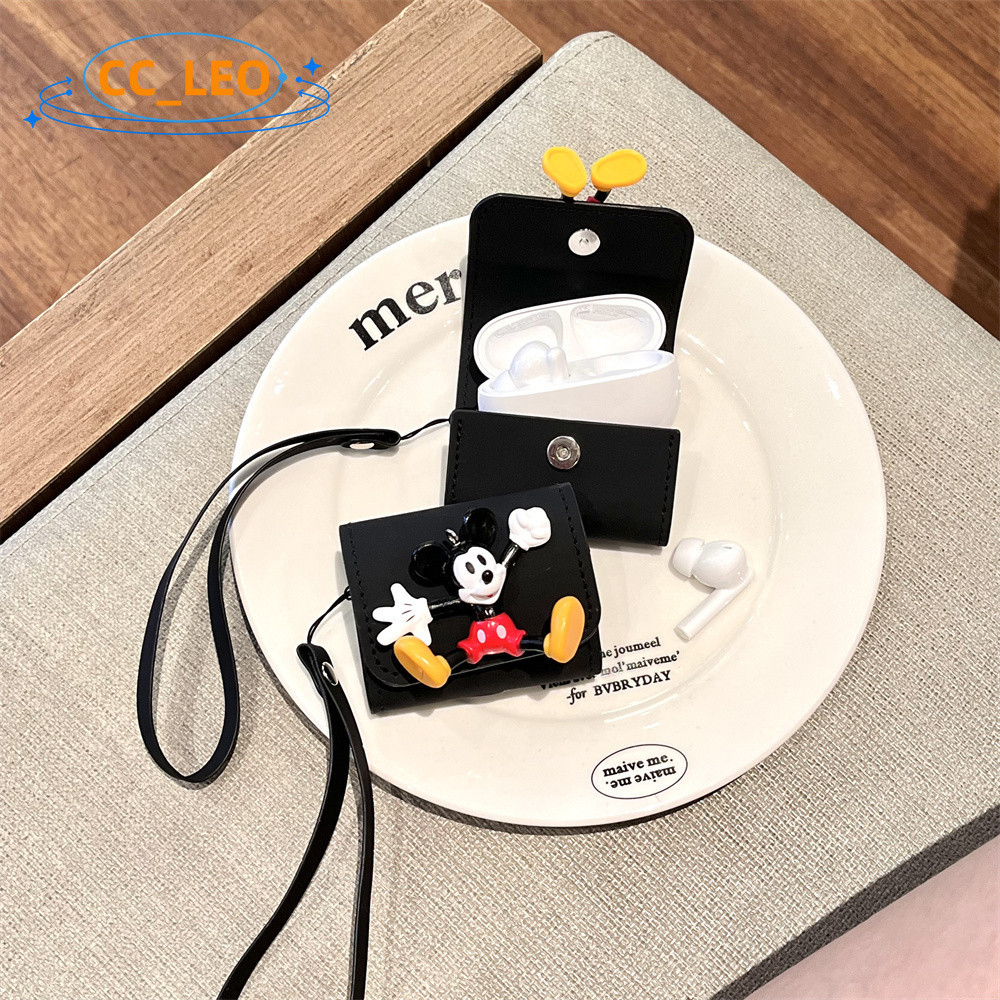 For Anker Soundcore Life Dot 3i / Life A3i Leather Case Cartoon Mickey Cute Lanyard Pendant Anker So