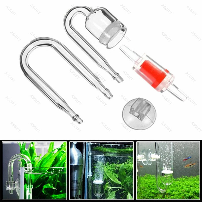 4 in 1 Aquarium CO2 Bubble Diffuser Kit Fish Plant Tank CO2 Atomizer ชุด Air Check วาล์ว U-Shape Tub