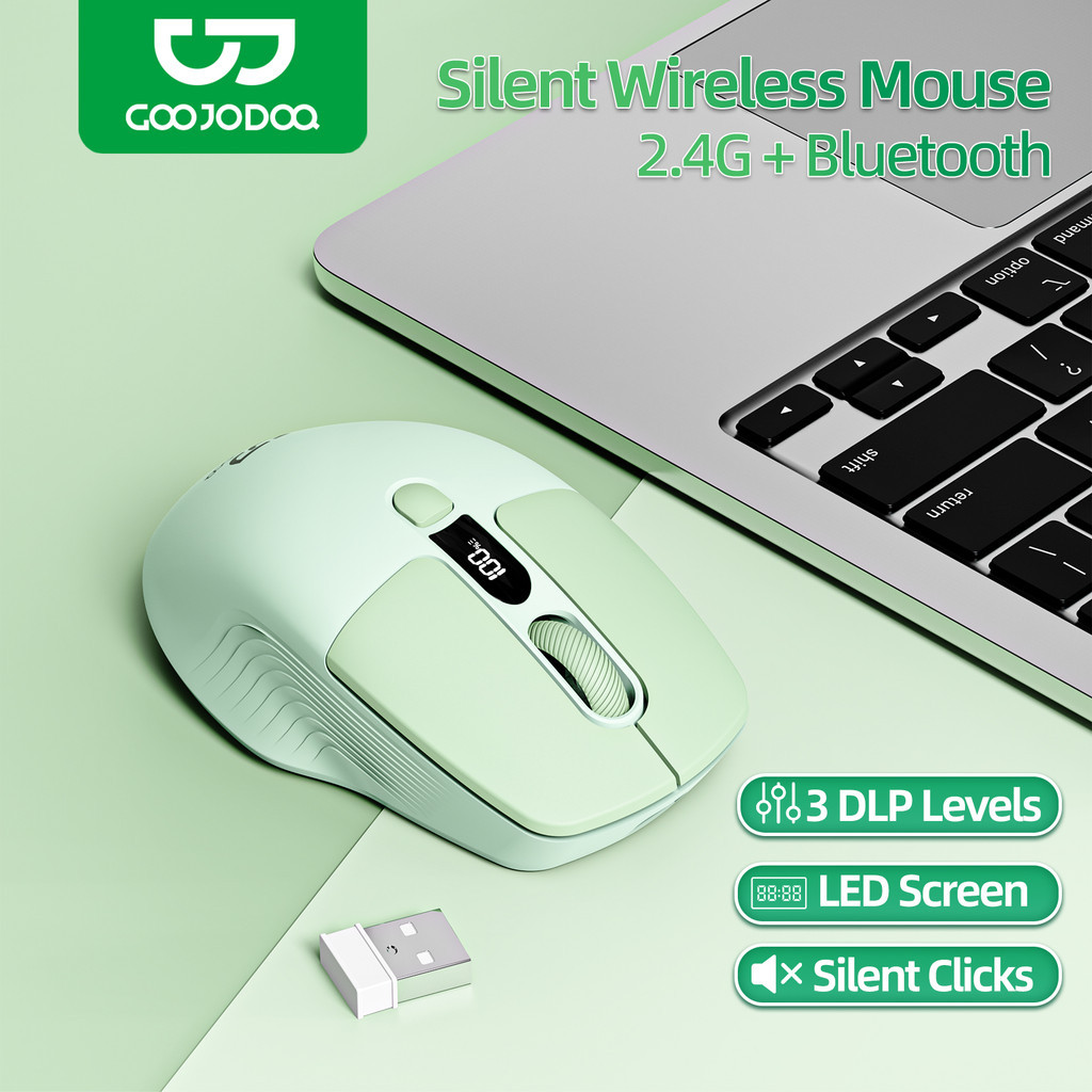 GOOJODOQ Triple Connectivity Mouse 2.4GHz & Dual Bluetooth Silent Ergonomic Design with LED Display and DPI Adjustment