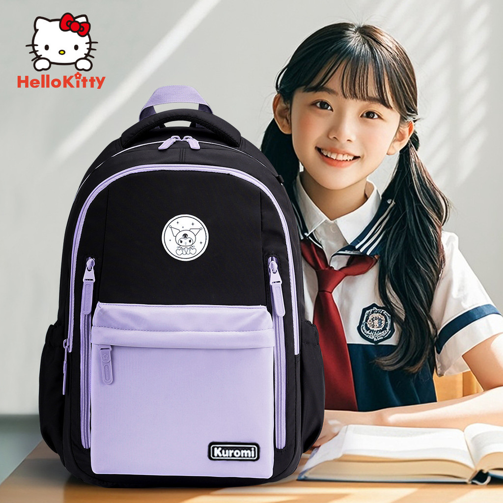 Sanrio ของแท้ที่ได้รับอนุญาตสไตล์ใหม่ Kuromi มูลค่าสูงกันน้ํา Anti-Hunchback Girls เกรด 3-6 นักเรียนประถม