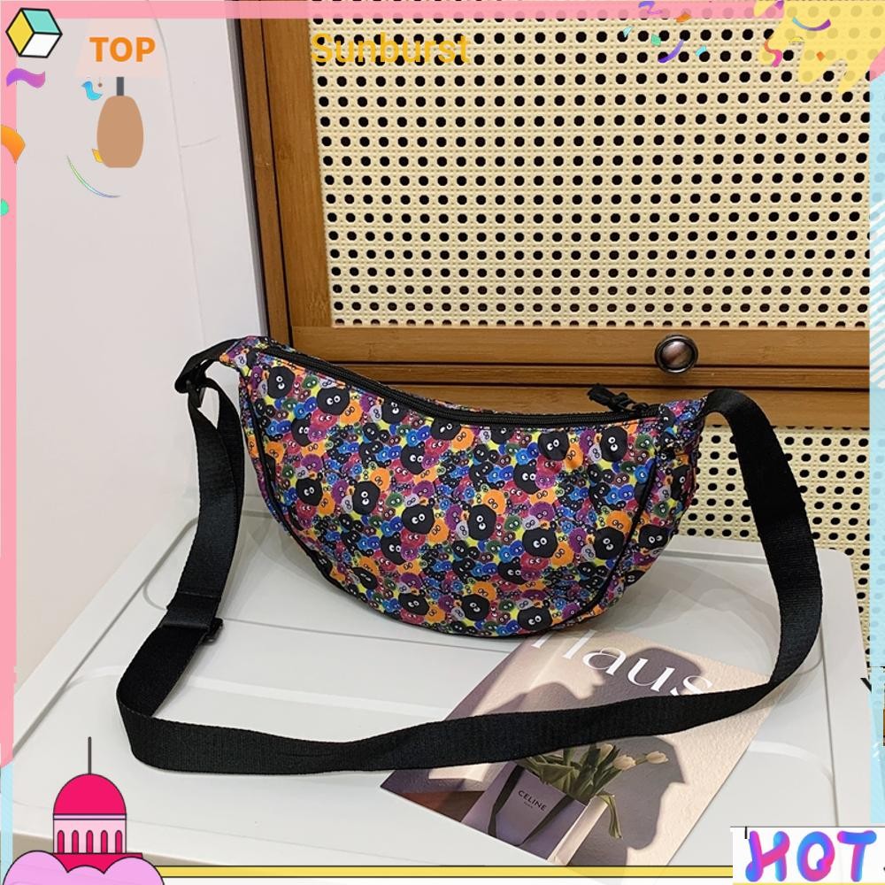 กระเป๋าสะพายข้างสําหรับผู้หญิงพร้อมสายรัดปรับระดับได้ Hobo Bag กระเป๋าถือไนลอนสําหรับเดินทาง [Sunburst11.th]