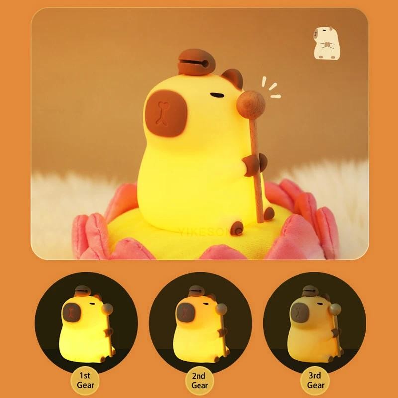 โคมไฟห้องนอน Capybara ให้แสงอบอุ่น รูปมะม่วง ซิลิโคน ชาร์จไฟได้ เซ็นเซอร์สัมผัส RGB ตั้งเวลาได้ ไฟกลางคืนสำหรับเด็ก