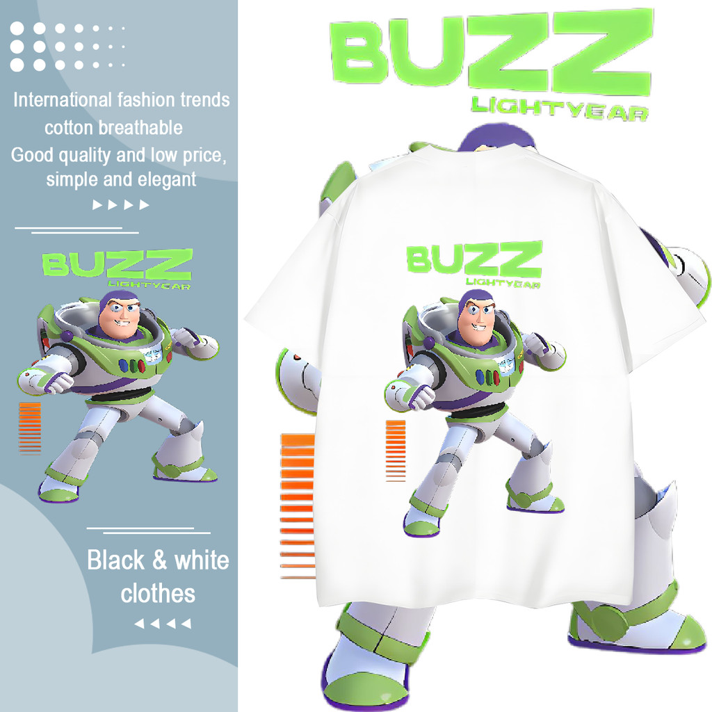 Flash Sale Toy Story BUZZทอย สตอรี่ บัซ ไลท์เยียร์ อนิเมะ การพิมพ์ หลวม ระบายอากาศได้ แฟชั่น ขนาดพลัส คอกลม เสื