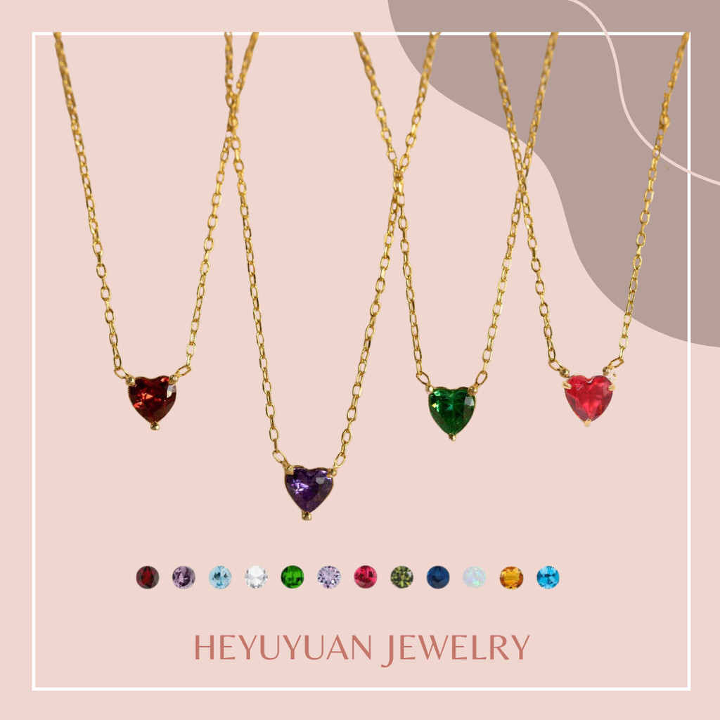 18K Gold-Plated Lucky 12 Birthstone สร้อยคอจี้หัวใจ