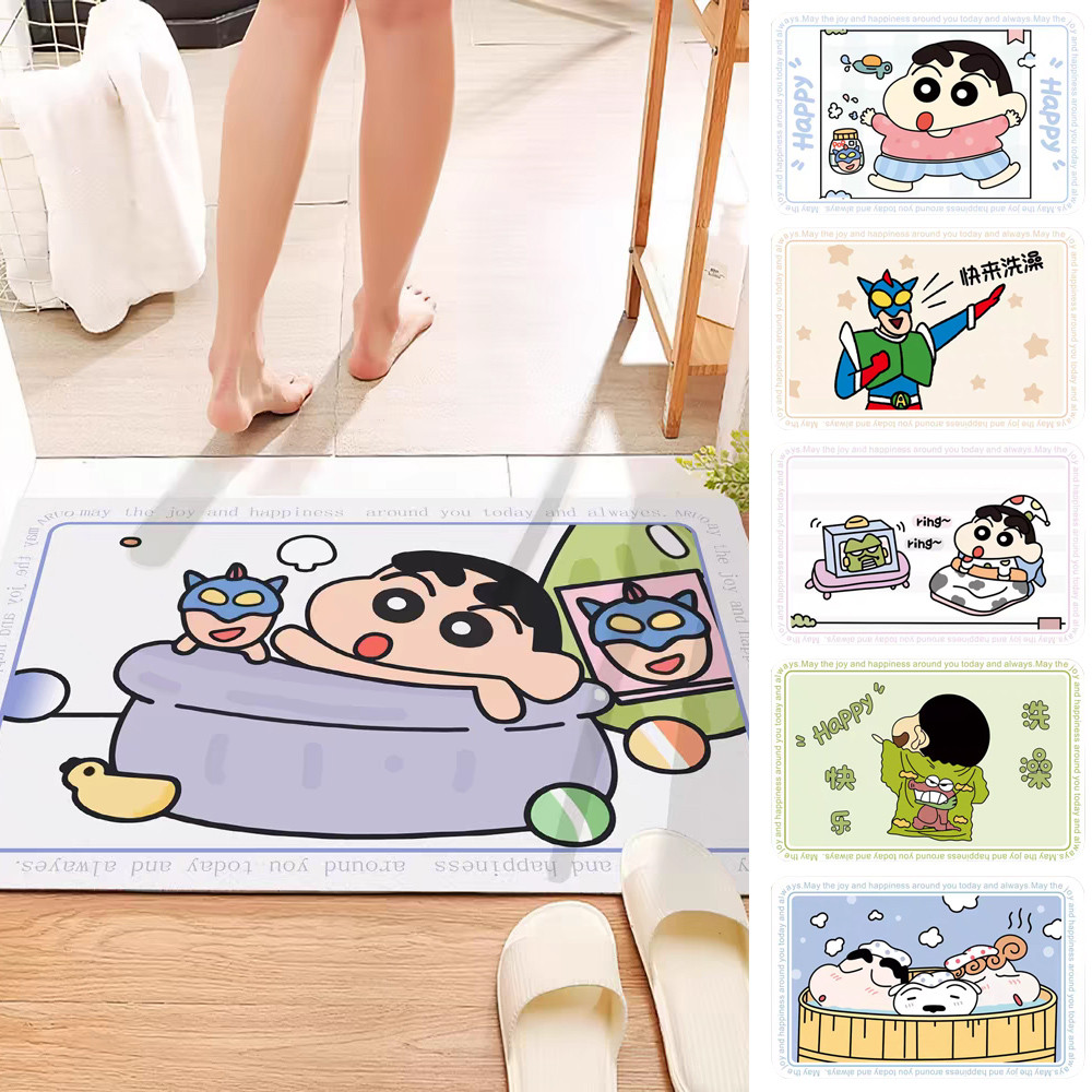 เสื่อกันลื่นชั้นแผ่นเท้าพรมห้องน้ําพรมเช็ดเท้าการ์ตูนน่ารักการดูดซึมน้ําเครยอนชินจังป้องกัน